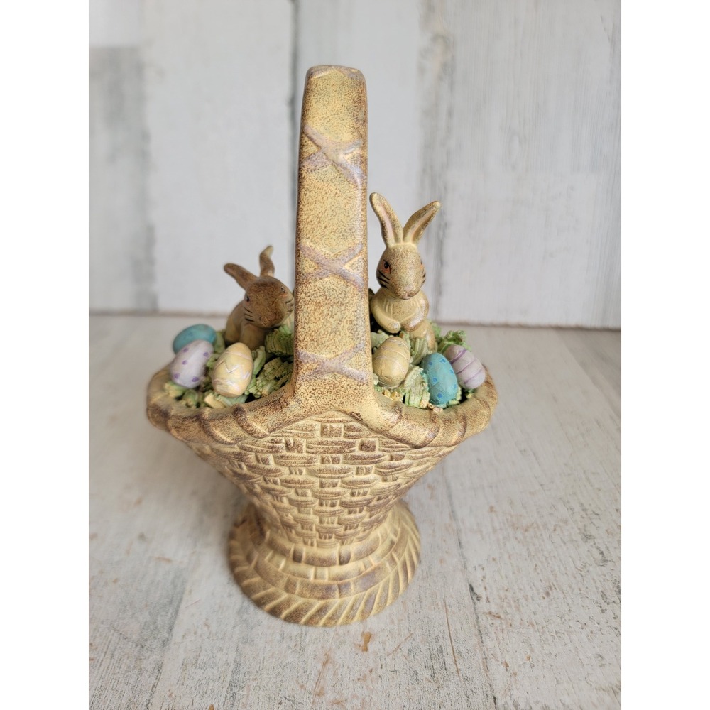 Easter rustic Bunny basket egg folk art vintage unique home decor figure spring